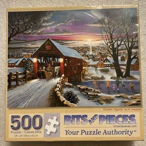 Bits & Pieces 500 Piece H.Hargrove Art Jigsaw Puzzle  "Home Again" Winter Sleigh